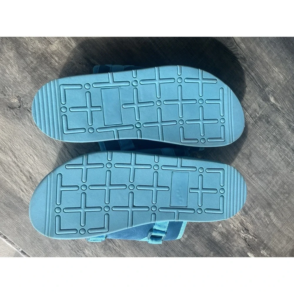 DRACO Plaid Slides Blue Men's Size 11-12 Adjustable Strap Buckle Sandals